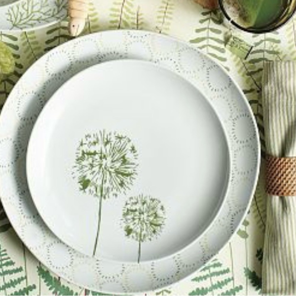 WEST ELM 3-pcs Green and White Botanical Dinnerware Set #0725257 - Picture 2 of 10
